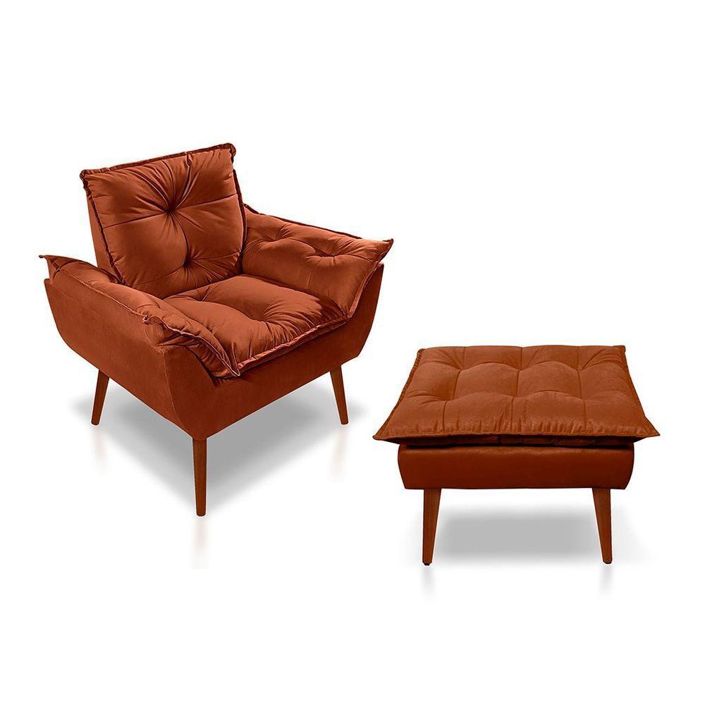Kit C- 01 Poltrona Opala + 01 Puff Opala Elegante Suede Terracota - 1