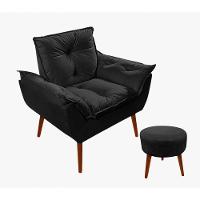 Kit C-01 Poltrona Opala + 01 Puff Redondo Danny Suede Preto - 1