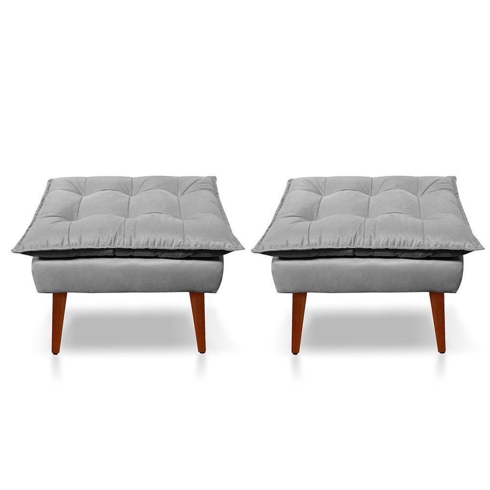 Kit C-02 Poltronas Opala + 02 Puff Opala Elegante Suede Cinza Claro - 8