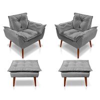 Kit C-02 Poltronas Opala + 02 Puff Opala Elegante Suede Cinza Claro - 1