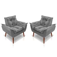 Kit C-02 Poltronas Opala + 02 Puff Opala Elegante Suede Cinza Claro - 7