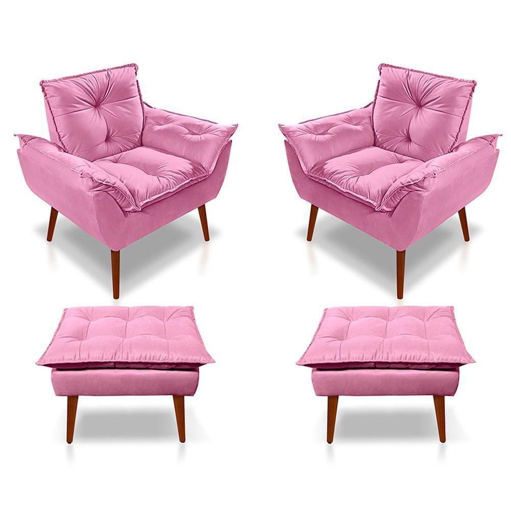 Kit C-02 Poltronas Opala + 02 Puff Opala Elegante Suede Rose - 1