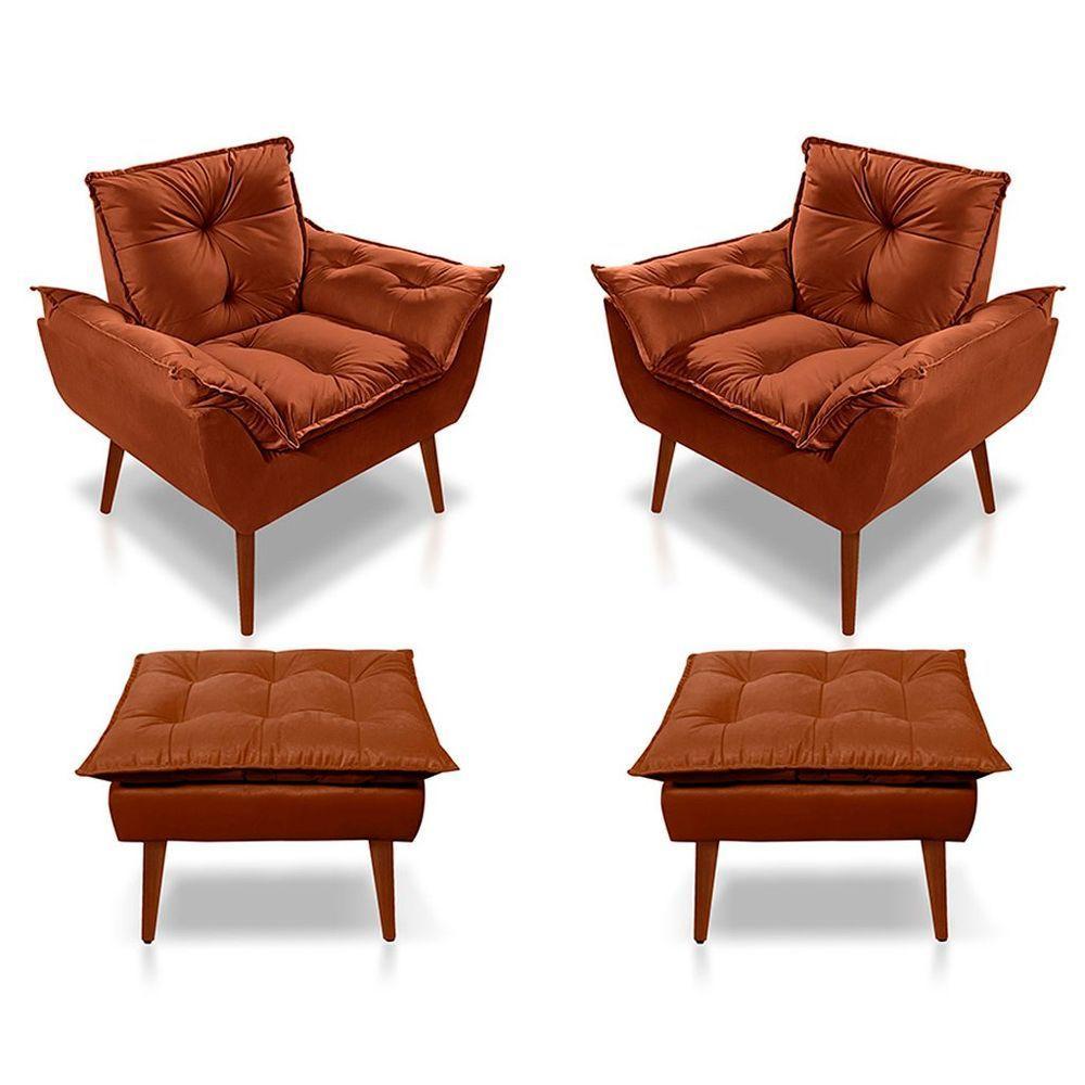Kit C-02 Poltronas Opala + 02 Puff Opala Elegante Suede Terracota - 1