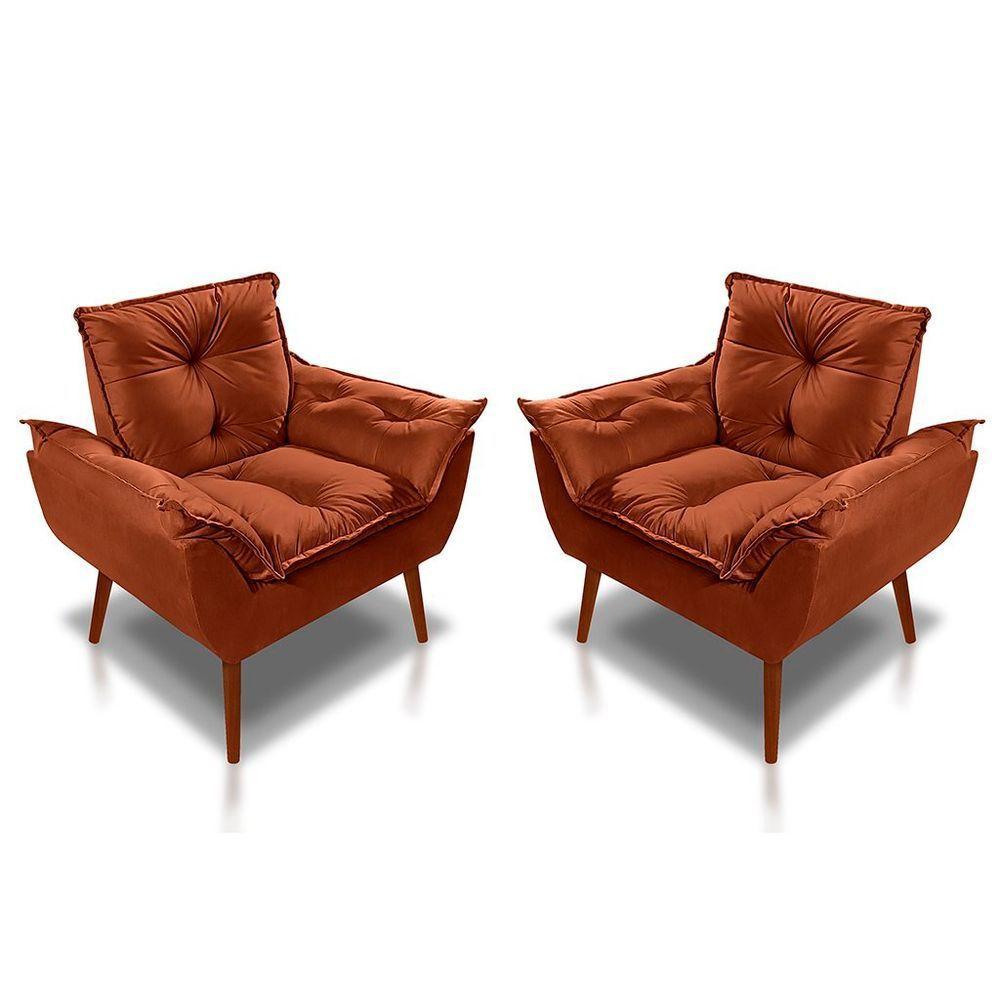 Kit C-02 Poltronas Opala + 02 Puff Opala Elegante Suede Terracota - 5