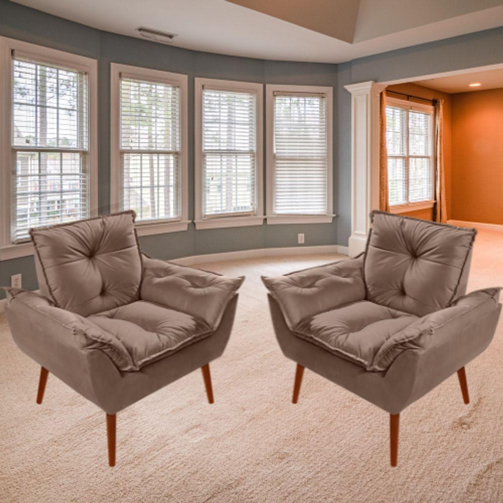 Kit C-02 Poltronas Opala + 01 Puff Redondo Danny Suede Cappuccino - 6