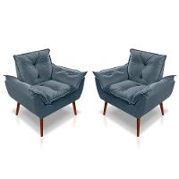 Kit C-02 Poltronas Opala + 01 Puff Redondo Danny Suede Azul Turquesa - 6