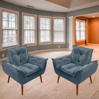 Kit C-02 Poltronas Opala + 01 Puff Redondo Danny Suede Azul Turquesa - 7