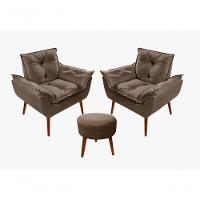 Kit C-02 Poltronas Opala + 01 Puff Redondo Danny Suede Marrom - 1