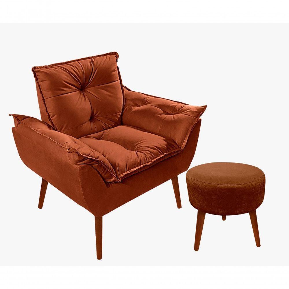 Kit C-01 Poltrona Opala + 01 Puff Redondo Danny Suede Terracota - 1