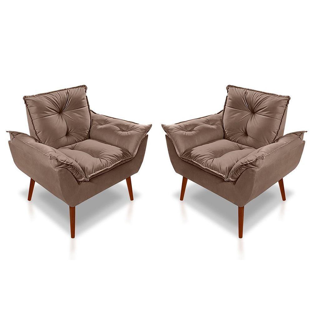 Kit C-02 Poltronas Opala + 02 Puff Opala Elegante Suede Cappuccino - 4