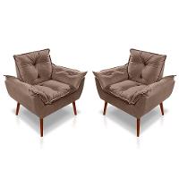 Kit C-02 Poltronas Opala + 02 Puff Opala Elegante Suede Cappuccino
