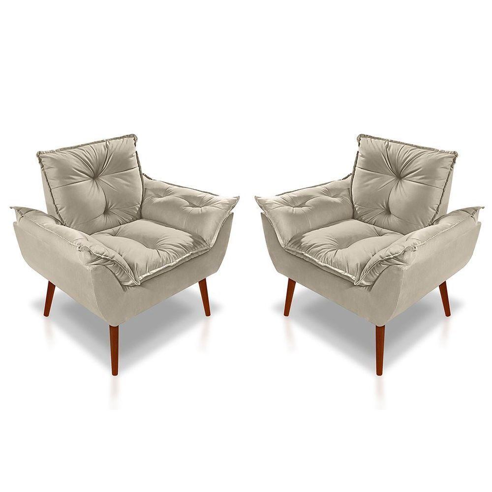 Kit C-2 Poltronas Opala + 01 Puff Opala Elegante Suede Bege - 6