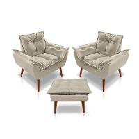 Kit C-2 Poltronas Opala + 01 Puff Opala Elegante Suede Bege - 1