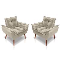 Kit C-2 Poltronas Opala + 01 Puff Opala Elegante Suede Bege - 6