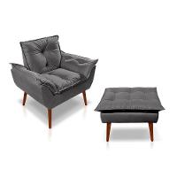 Kit C- 01 Poltrona Opala + 01 Puff Opala Elegante Suede Cinza Escuro - 1