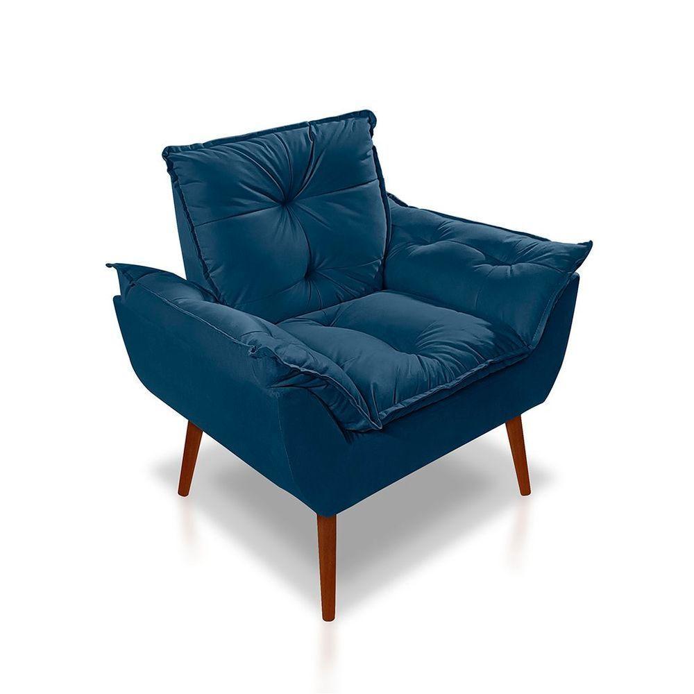 Kit C-2 Poltronas Opala + 01 Puff Opala Elegante Suede Azul Marinho - 5