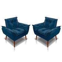 Kit C-2 Poltronas Opala + 01 Puff Opala Elegante Suede Azul Marinho - 6