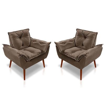 Kit 2 Poltronas Opala Com Puff Suede Marrom Ki Barato Móveis