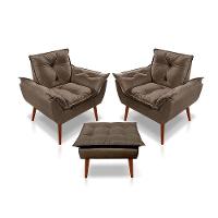 Kit C-2 Poltronas Opala + 01 Puff Opala Elegante Suede Marrom - 1