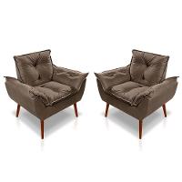 Kit C-2 Poltronas Opala + 01 Puff Opala Elegante Suede Marrom - 6