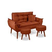 Kit C- 01 Namoradeira Opala + 02 Puffs Redondo Danny + 02 Almofadas Suede Terracota - 1