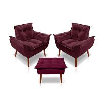 Kit C-2 Poltronas Opala + 01 Puff Opala Elegante Suede Bordo - 1