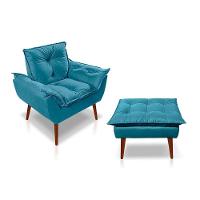 Kit C- 01 Poltrona Opala + 01 Puff Opala Elegante Suede Azul Tiffany - 1
