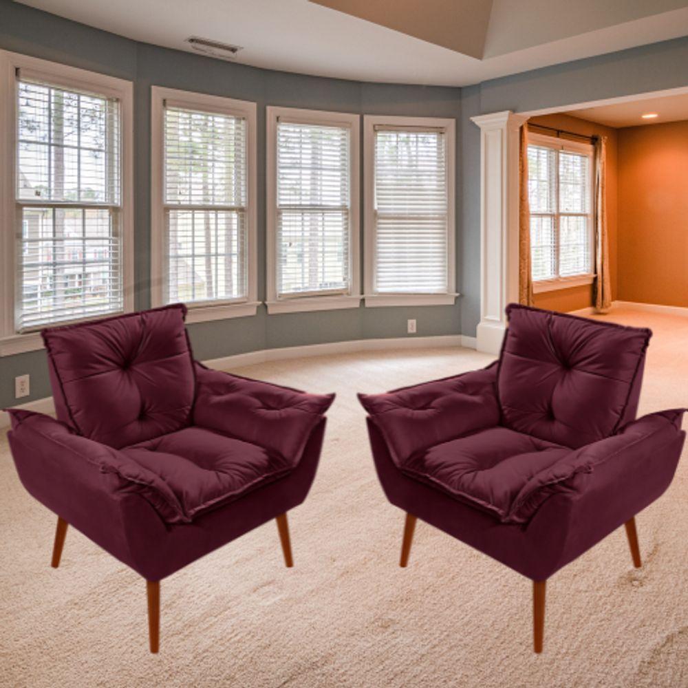 Kit C-02 Poltronas Opala + 02 Puff Opala Elegante Suede Bordo - 4