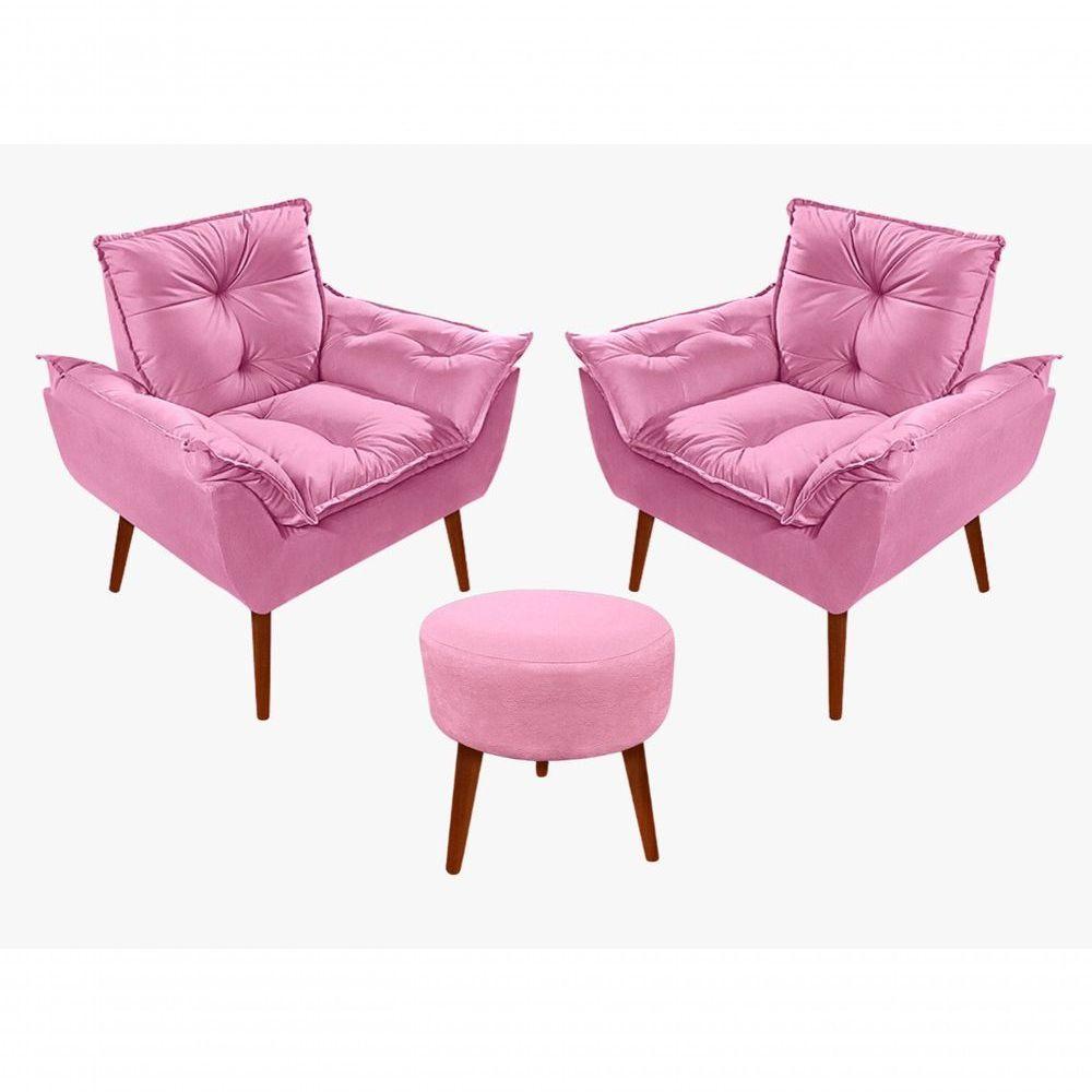 Kit C-02 Poltronas Opala + 01 Puff Redondo Danny Suede Rose - 1