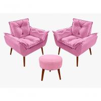 Kit C-02 Poltronas Opala + 01 Puff Redondo Danny Suede Rose - 1