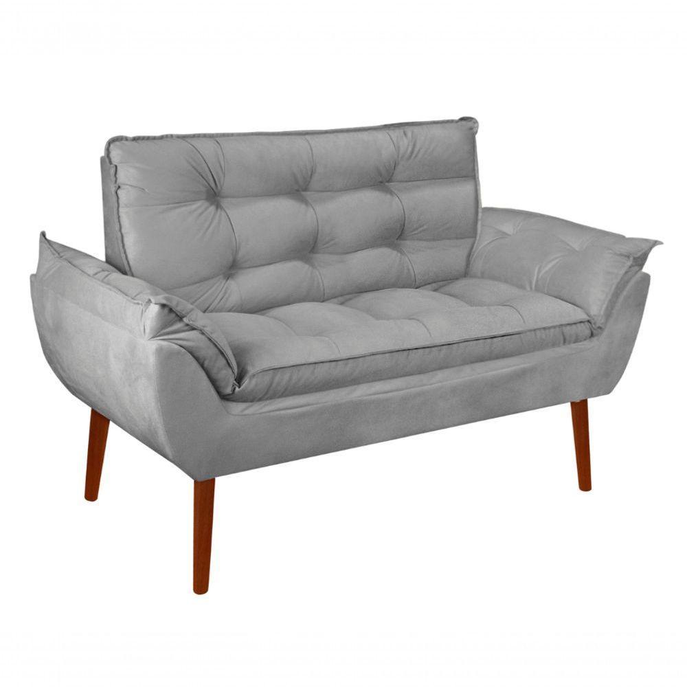 Kit C- 01 Namoradeira Opala + 02 Puffs Redondo Danny + 02 Almofadas Suede Cinza Claro - 7