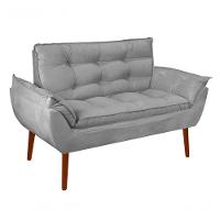 Kit C- 01 Namoradeira Opala + 02 Puffs Redondo Danny + 02 Almofadas Suede Cinza Claro - 7