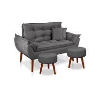 Kit C- 01 Namoradeira Opala + 02 Puffs Redondo Danny + 02 Almofadas Suede Cinza Escuro - 1