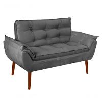 Kit C- 01 Namoradeira Opala + 02 Puffs Redondo Danny + 02 Almofadas Suede Cinza Escuro - 7