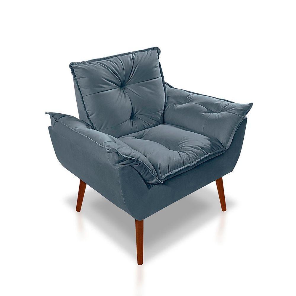 Kit C- 01 Poltrona Opala + 01 Puff Opala Elegante Suede Azul Turquesa - 6