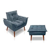 Kit C- 01 Poltrona Opala + 01 Puff Opala Elegante Suede Azul Turquesa - 1