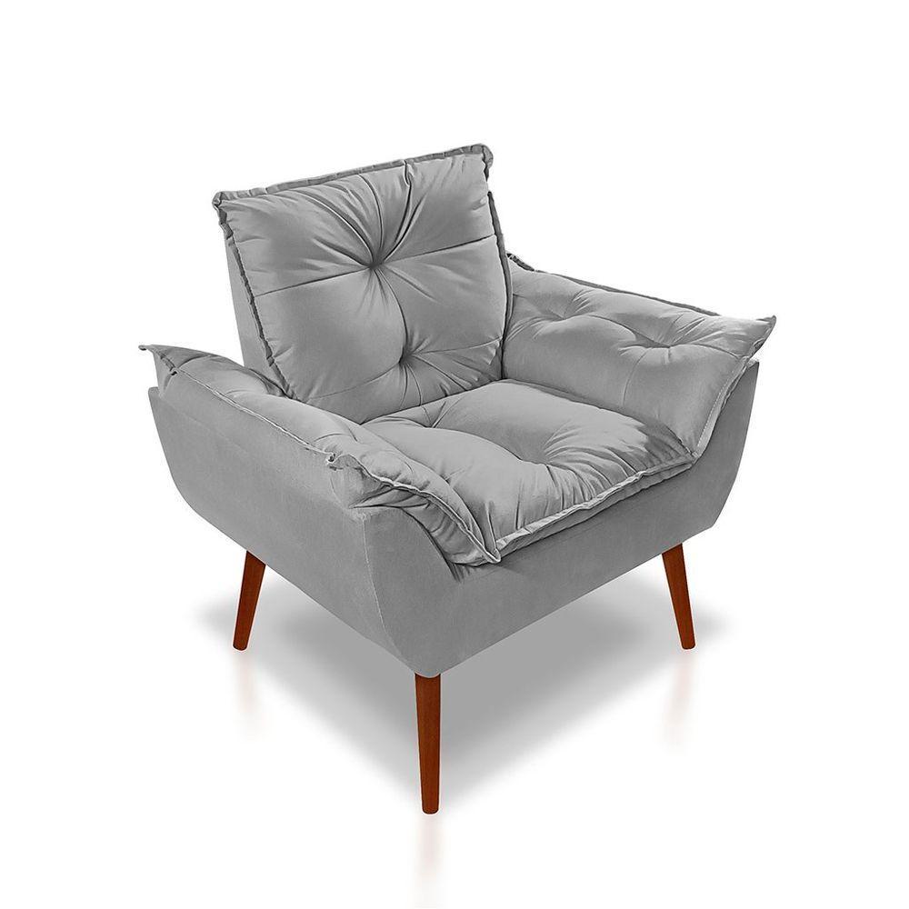 Kit C-2 Poltronas Opala + 01 Puff Opala Elegante Suede Cinza Claro - 5