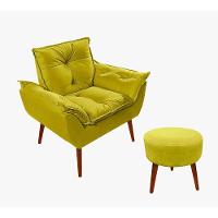 Kit C-01 Poltrona Opala + 01 Puff Redondo Danny Suede Amarelo - 1