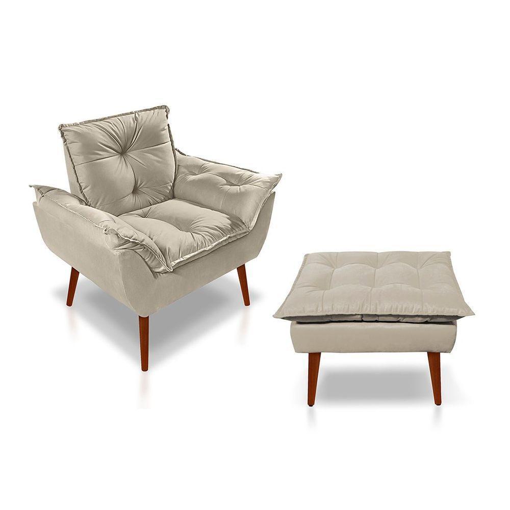 Kit C- 01 Poltrona Opala + 01 Puff Opala Elegante Suede Bege - 1