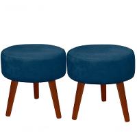 Kit 02 Puff Redondo Decorativo Panqueta De Apoiar Os Pés Suede Azul Marinho - 1