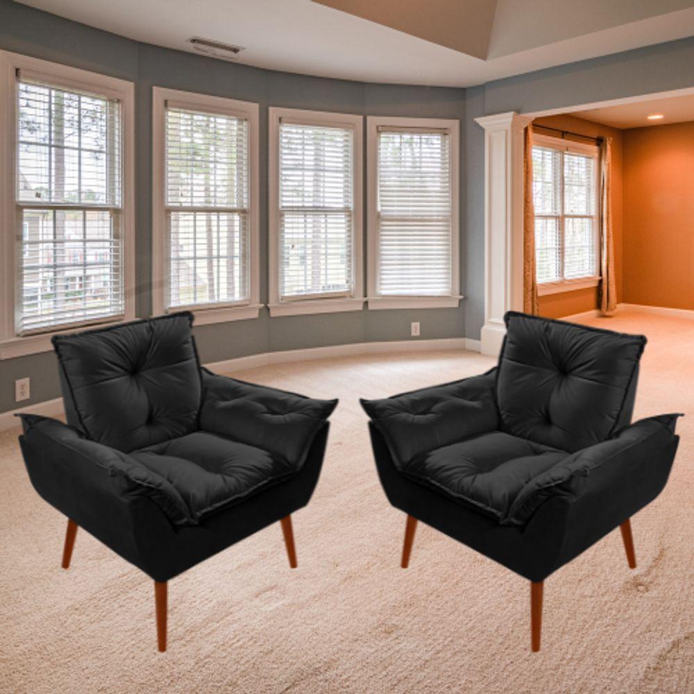 Kit C-02 Poltronas Opala + 02 Puff Opala Elegante Suede Preto - 6