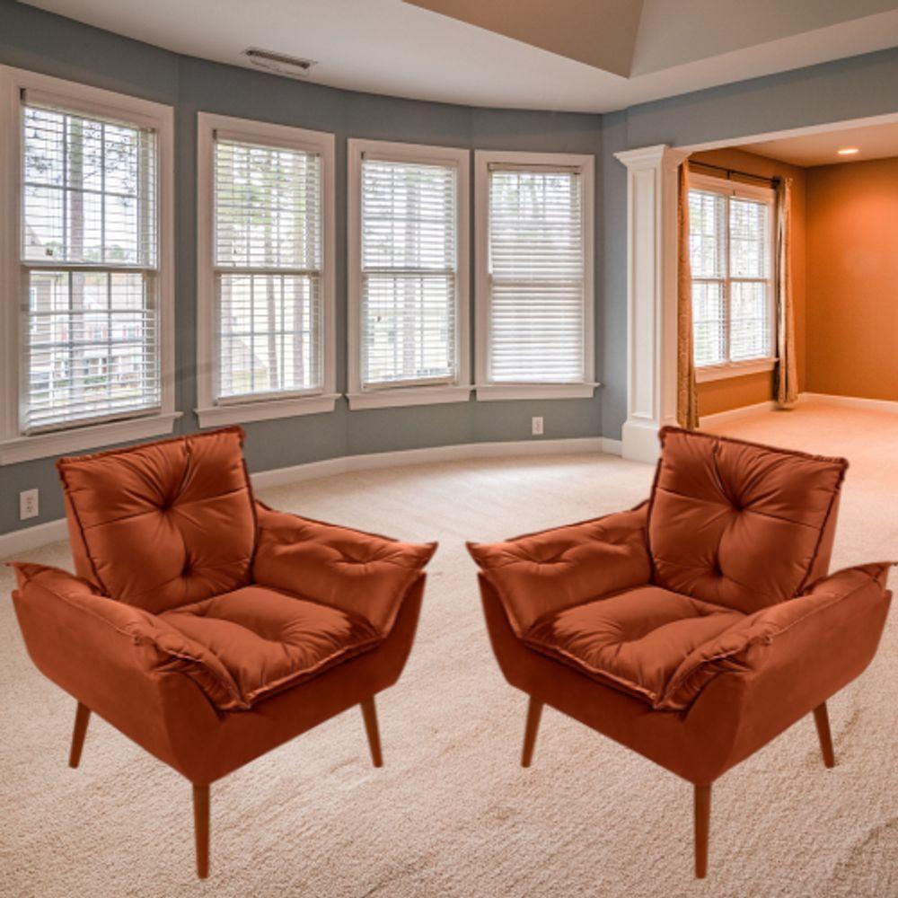 Kit C-02 Poltronas Opala + 01 Puff Redondo Danny Suede Terracota - 7