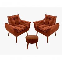 Kit C-02 Poltronas Opala + 01 Puff Redondo Danny Suede Terracota - 1