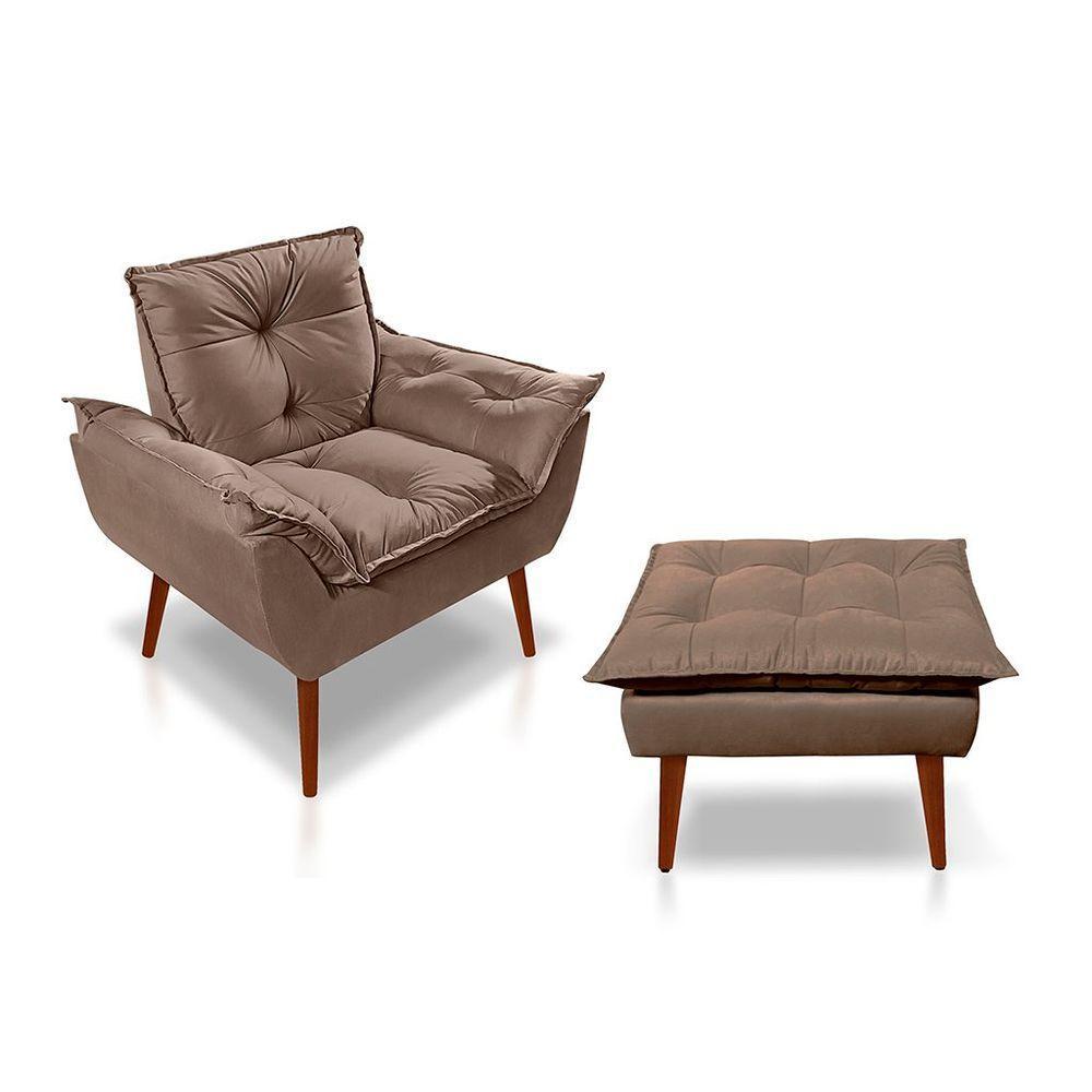 Kit C- 01 Poltrona Opala + 01 Puff Opala Elegante Suede Cappuccino - 1