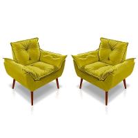 Kit C-2 Poltronas Opala + 01 Puff Opala Elegante Suede Amarelo - 6