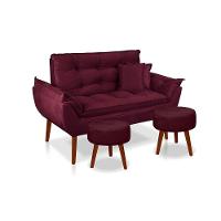 Kit C- 01 Namoradeira Opala + 02 Puffs Redondo Danny + 02 Almofadas Suede Bordô - 1