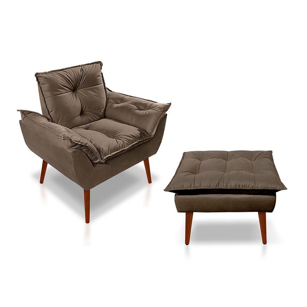 Kit C- 01 Poltrona Opala + 01 Puff Opala Elegante Suede Marrom - 1