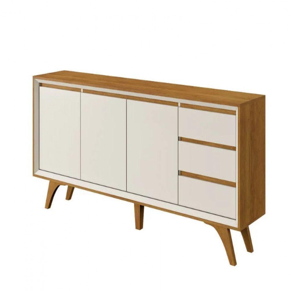 Buffet Vertex 3 Portas Pés Madeira Maciça Mavaular Naturalle - Off White - 1