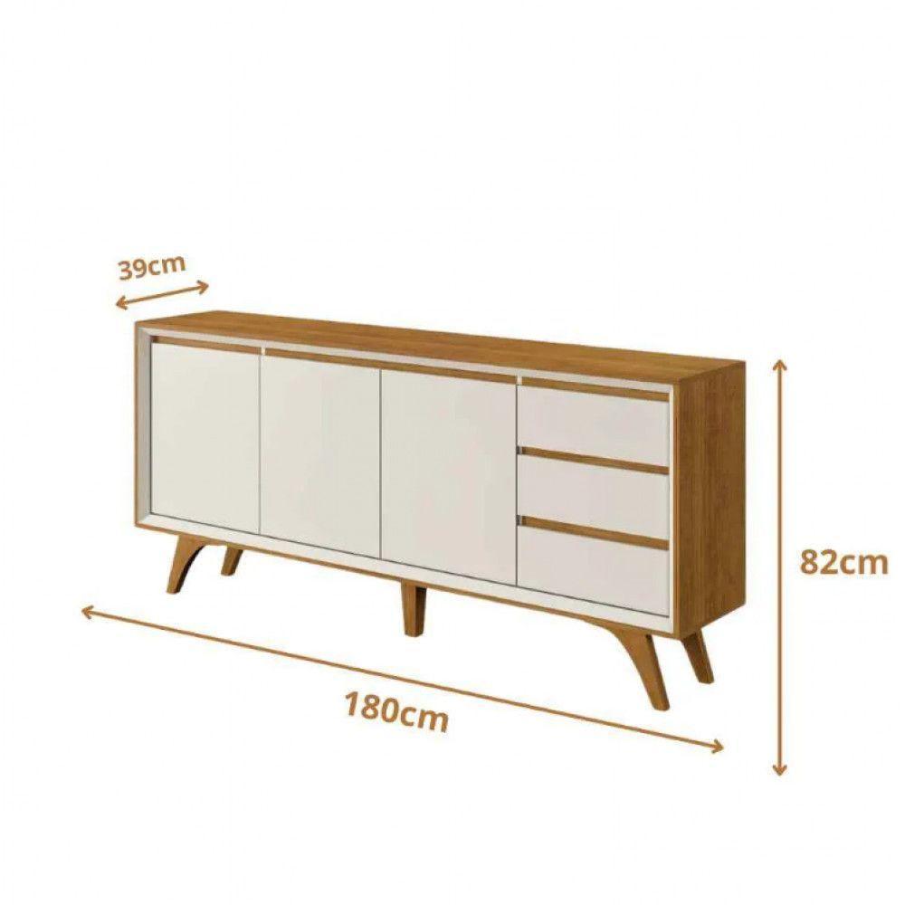 Buffet Vertex 3 Portas Pés Madeira Maciça Mavaular Naturalle - Off White - 2