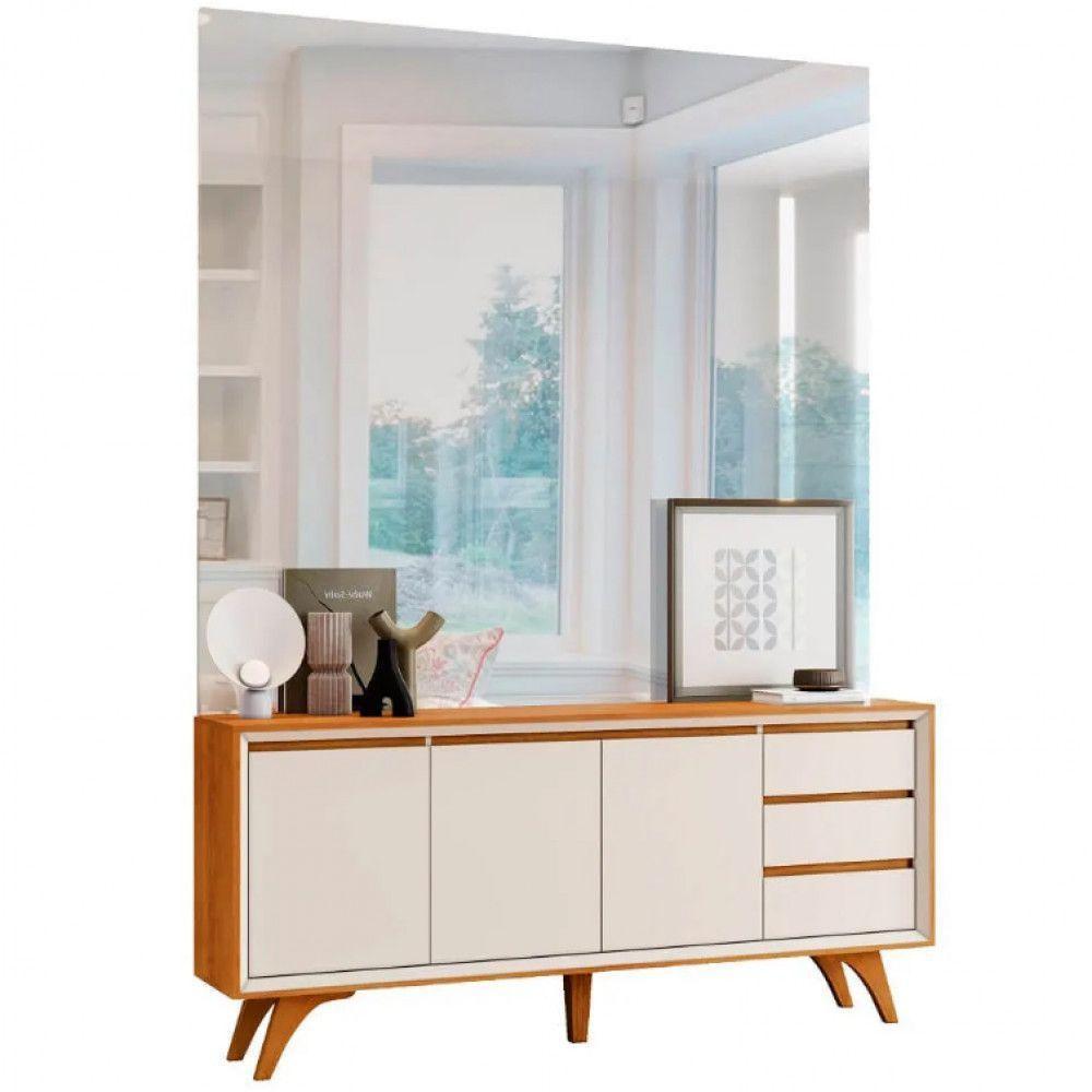 Buffet Vertex 3 Portas Pés Madeira Maciça Mavaular Naturalle - Off White - 3